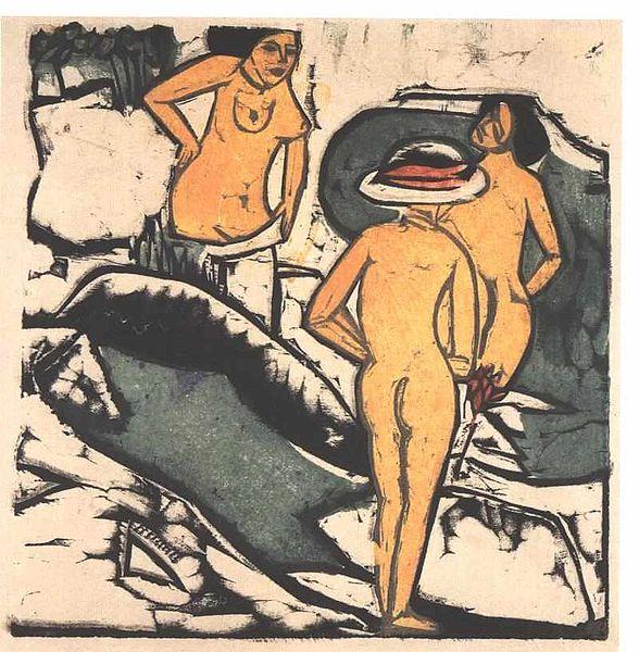 Ernst Ludwig Kirchner Bathing women between white rocks